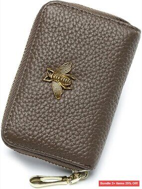 RFID Leather Zipper Card Case Wallet with 14 Slots, Portable Women's Holder